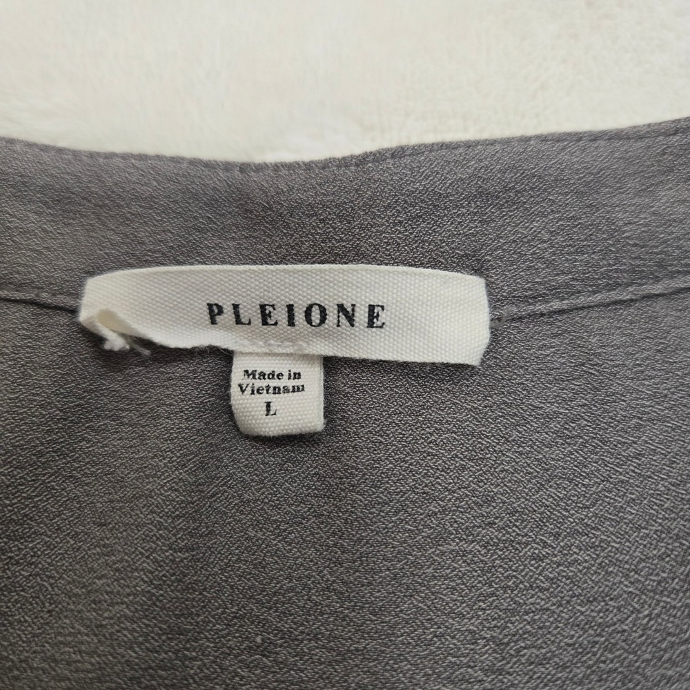 Pleione Gray Ruffle Lace Up V-Neck Blouse Long Sleeve High Low Top Large Peasant - Picture 2 of 12